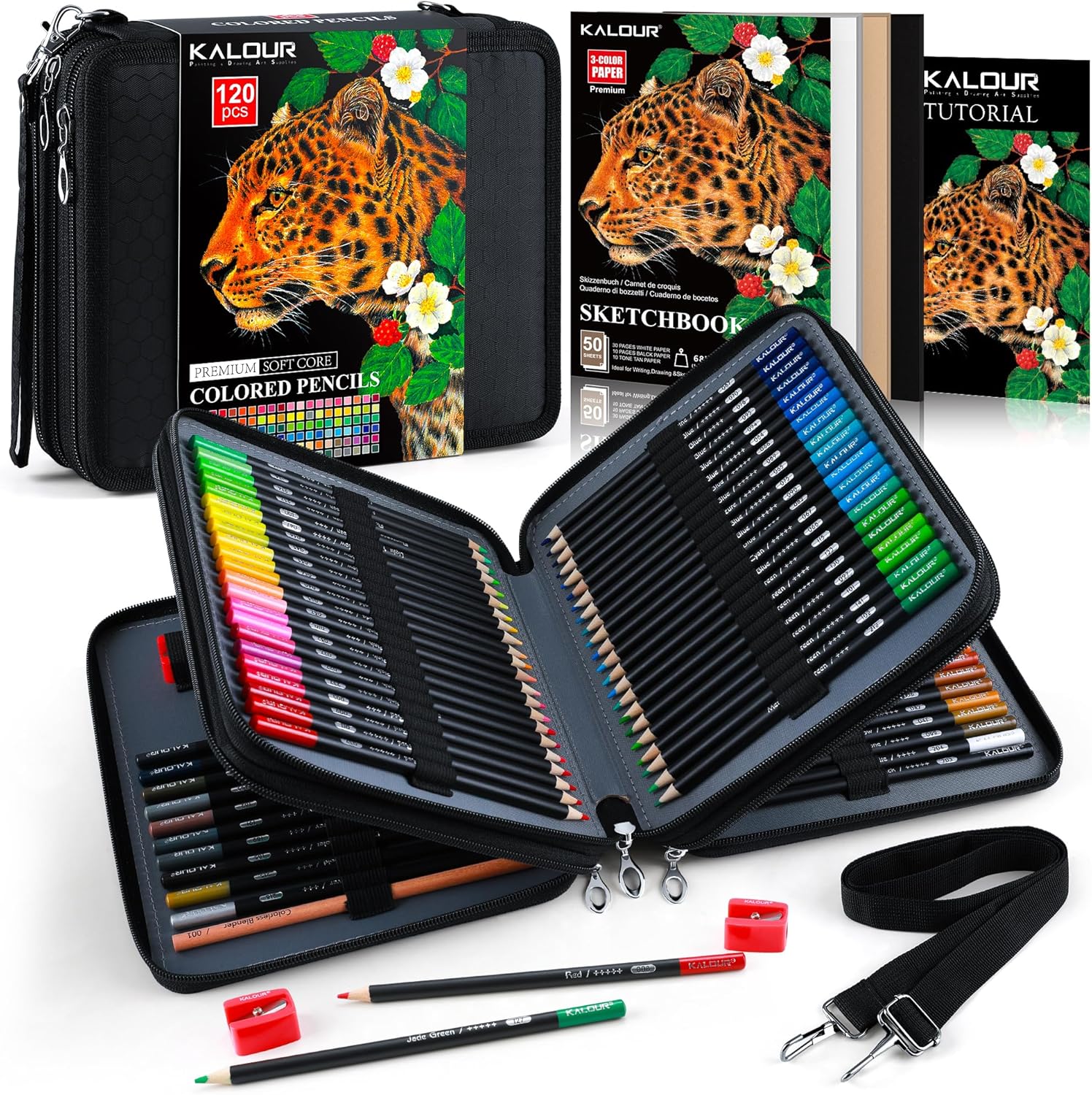 Coloured Pencil Set — 120 Colours with Case, Sketchbook and Sharpeners