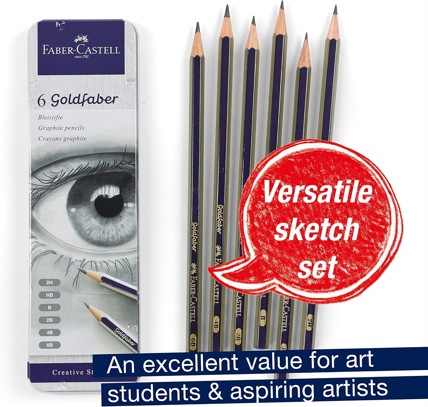 Graphite Sketching Pencil Set — 6 Pencils, 2H to 6B