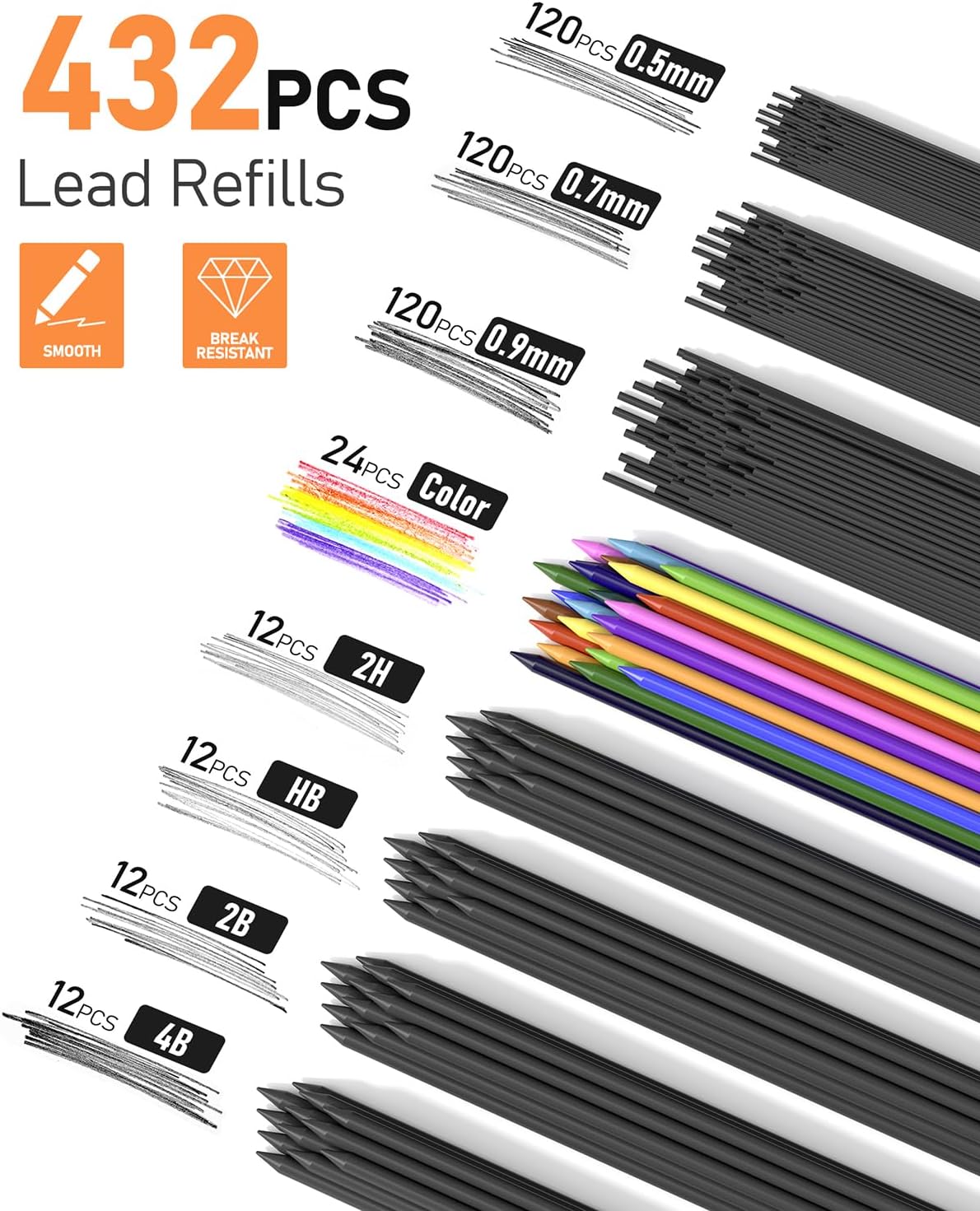 Mechanical Pencil Set — 25 Pieces with 432 Lead Refills and Case