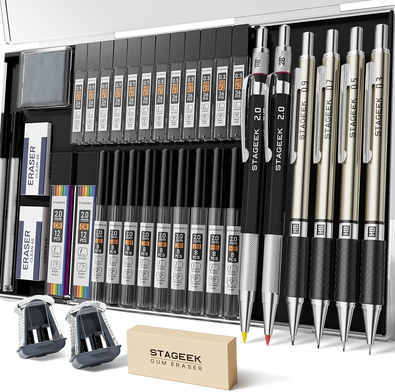 Mechanical Pencil Set — 37 Pieces with 492 Leads, 0.3 to 2 mm