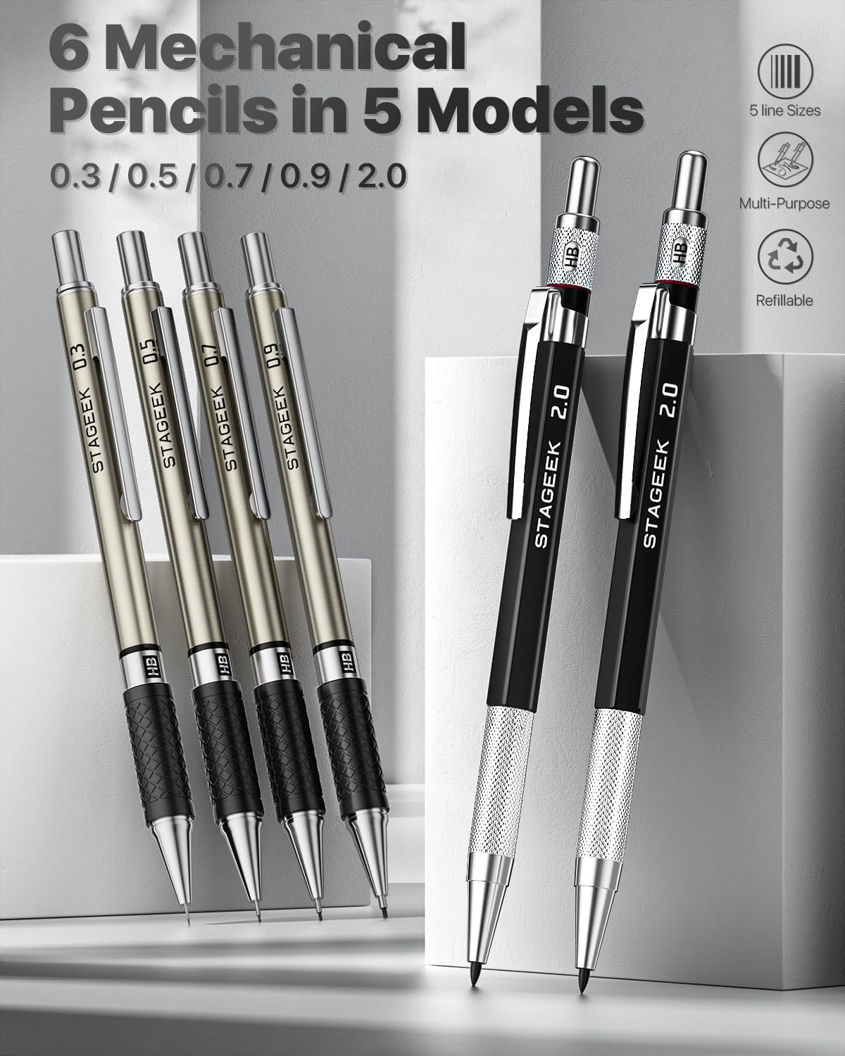 Mechanical Pencil Set — 37 Pieces with 492 Leads, 0.3 to 2 mm