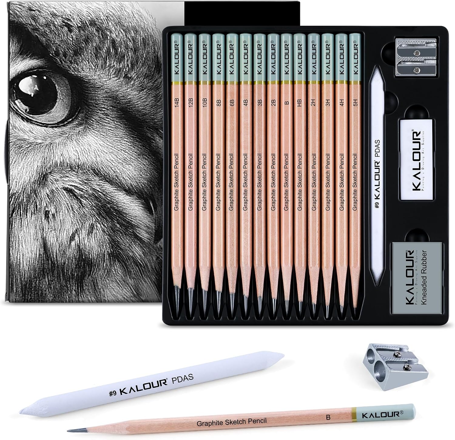 Professional Sketch Pencil Set — 18 Pieces with Erasers and Sharpener