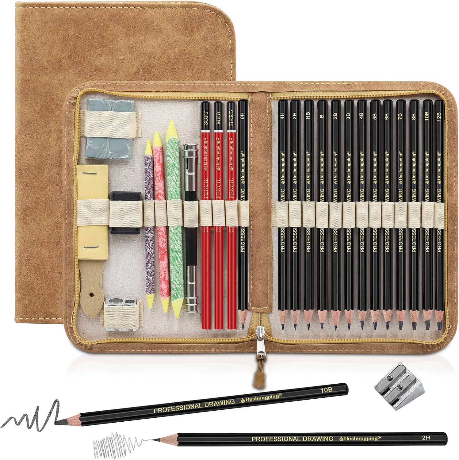 Sketching and Drawing Pencil Kit — 26 Pieces with Charcoal